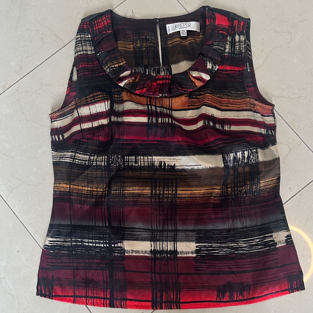 Kasper Women's Red and Black Striped Sleeveless Blouse